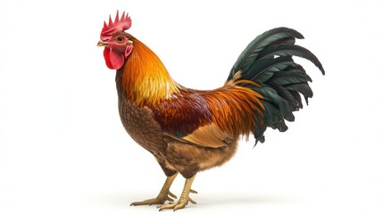 Fototapeta premium Rooster with Red Comb and Green Tail Feathers