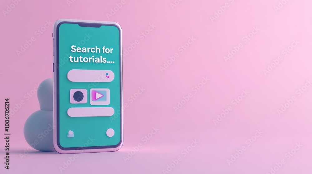 Aufkleber A smartphone displaying a tutorial search interface on a pastel background.