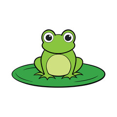 A frog sitting on a lily pad in a pond.