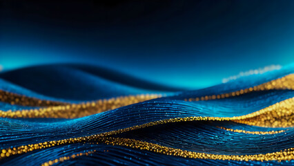 Abstract background with blue and golden metallic fabric
