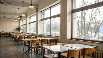 Fototapeta premium Bright and Modern Empty Cafeteria
