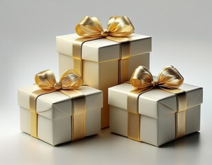 Picture of a gold and white gift box with balloons for New Year's decoration, Generative AI