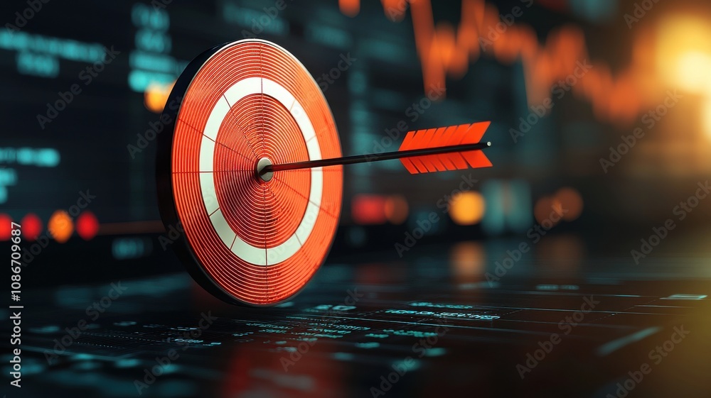 Aufkleber a vibrant target with an arrow, symbolizing precision and focus, set against a backdrop of fluctuati