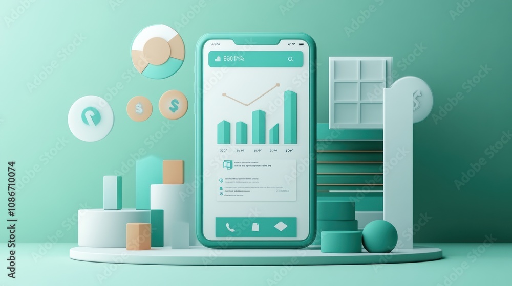 Aufkleber A stylized smartphone displaying financial data and graphs in a minimalist design.