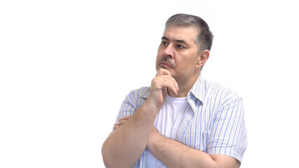 Man Deep in Thought - Decision Making Concept - Isolated on White Background
