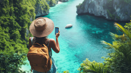 Traveler Taking Selfie in Exotic Scenic Location