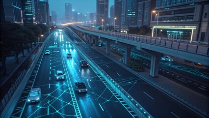 Neon Highways and Skyscrapers A Hyper-Realistic Night Scene of Advanced Urban Infrastructure and Futuristic, Misty Atmosphere V4