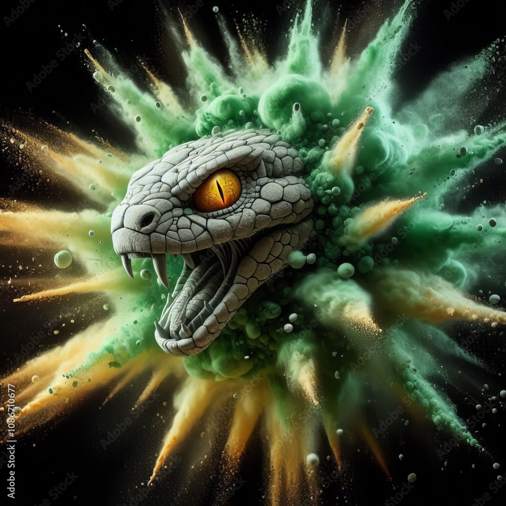Poster basilisk chalk piece exploding a basilisk shaped chalk piece bur