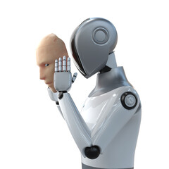 Humanoid robot or cyborg wear human like skin isolated