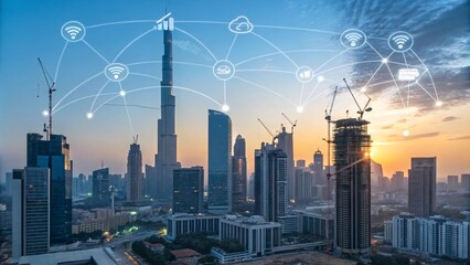 Smart City Development with Skyscrapers, Data Overlays, and Holographic Interfaces in Cinematic Detail V11