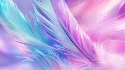 Obraz premium Delicate pastel feathers in shades of blue and pink create an ethereal, dreamy background.
