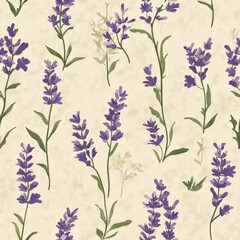 Vintage retro style lavender pattern on vintage page background, seamless repeating pattern, minimal pattern lavender, vintage floral, retro lavender, seamless flowers, fabric, stationery