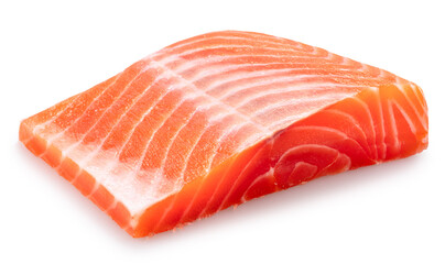 Piece of raw salmon fillet isolated on white background. File contains clipping path.