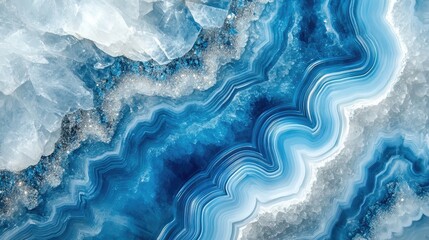 Obraz premium Close-up of stunning blue agate stone, showcasing intricate layers and textures that create a mesmerizing visual effect.