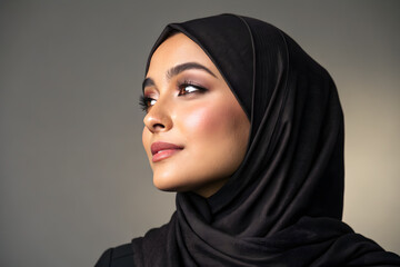 Naklejka premium gorgeous hijabed model. isolated on grey background. created by Generative AI