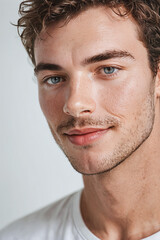 Obraz premium A close up of a young man with blue eyes.