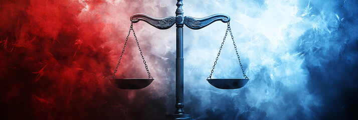 Red and Blue Scales of Justice Being Tilted Back and Forth, Each Side Trying to Gain the Upper Hand 