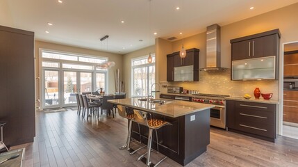 Modern Kitchen with Island and Stainless Steel Appliances