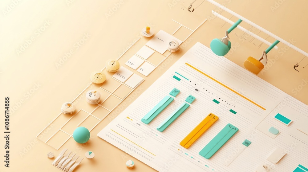 Poster A minimalist design layout featuring UI elements and data visualization components.