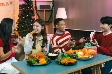 drinks and conversation, celebrating together at Merry Christmas.