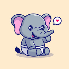 Cute Baby Elephant Sitting With Diaper Cartoon Vector Icon 
Illustration. Animal Nature Icon Concept Isolated Premium 
Vector. Flat Cartoon Style 