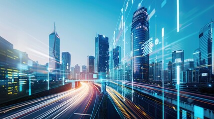 Fototapeta premium Cityscape with Digital Overlay
