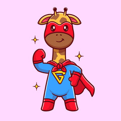 Cute Giraffe Super Hero Cartoon Vector Icon Illustration. 
Animal Holiday Icon Concept Isolated Premium Vector. Flat 
Cartoon Style