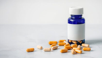 pills and bottle on white background