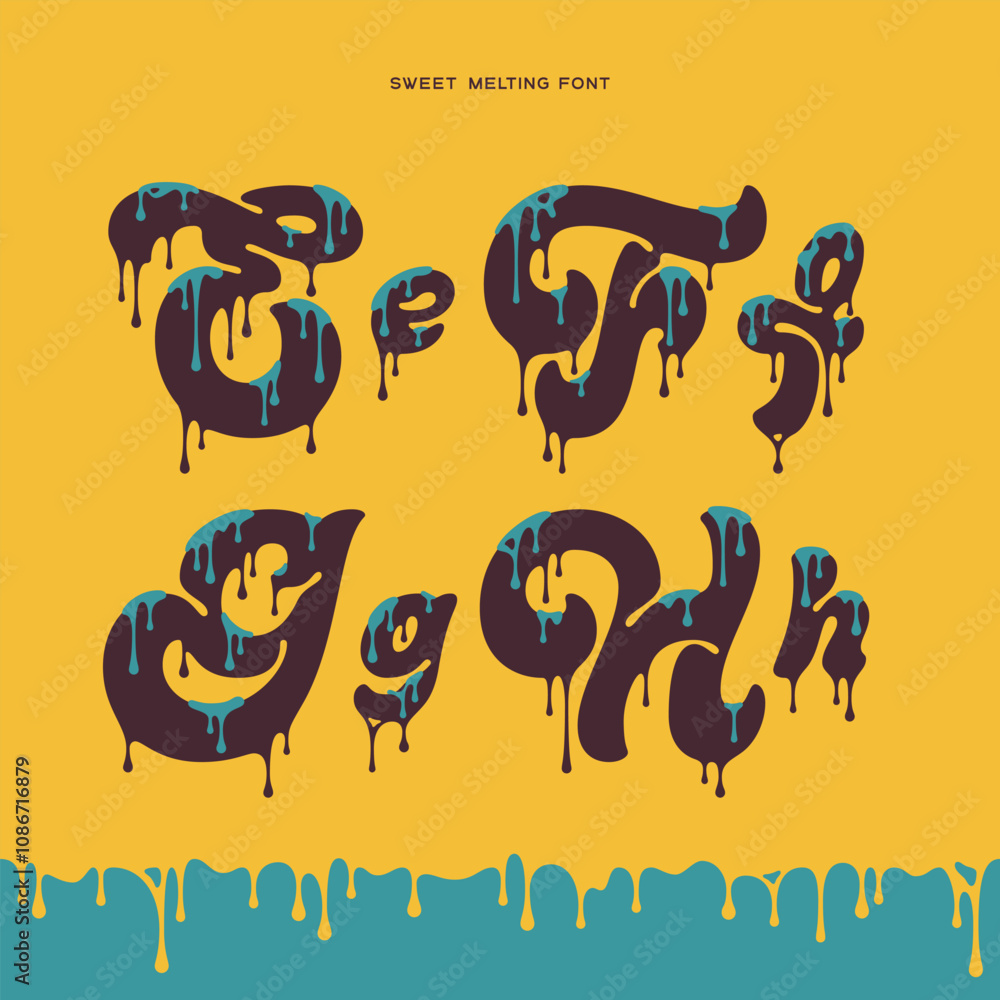 Poster vector alphabet set of letters with viscous liquid dripping effect. smooth font with melting two col