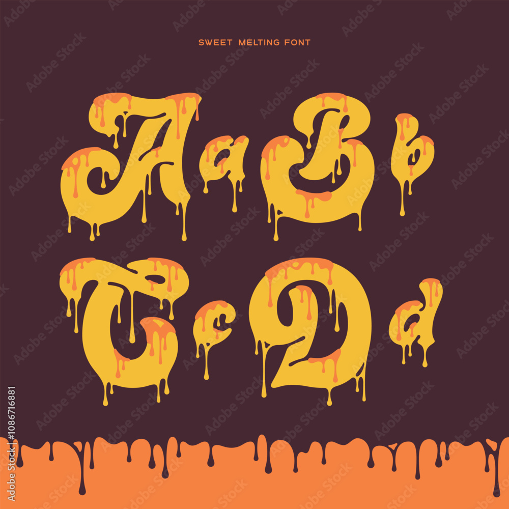 Poster vector alphabet set of letters with viscous liquid dripping effect. smooth font with melting two col