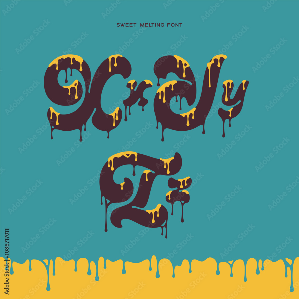 Poster vector alphabet set of letters with viscous liquid dripping effect. smooth font with melting two col