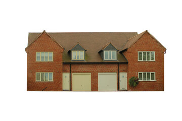 Two-story red brick semi-detached English houses isolated transparent png