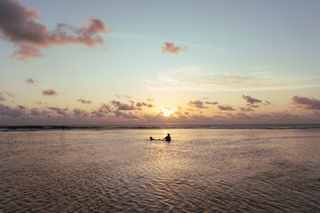 visitors are enjoying the sunset on the coast. enjoying a holiday on the beach