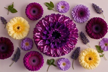 Stunning 3D Amethyst Design with Floral Gradient in Magenta Lavender and Buttercup on Light Background
