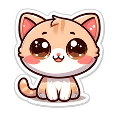 AI Generate of Sticker Kitten or Cat Cub in cartoon style with a happy expression, isolated in white background