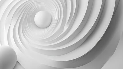 Obraz premium Abstract white spiral design featuring smooth curves and spherical elements creating a serene and modern aesthetic.