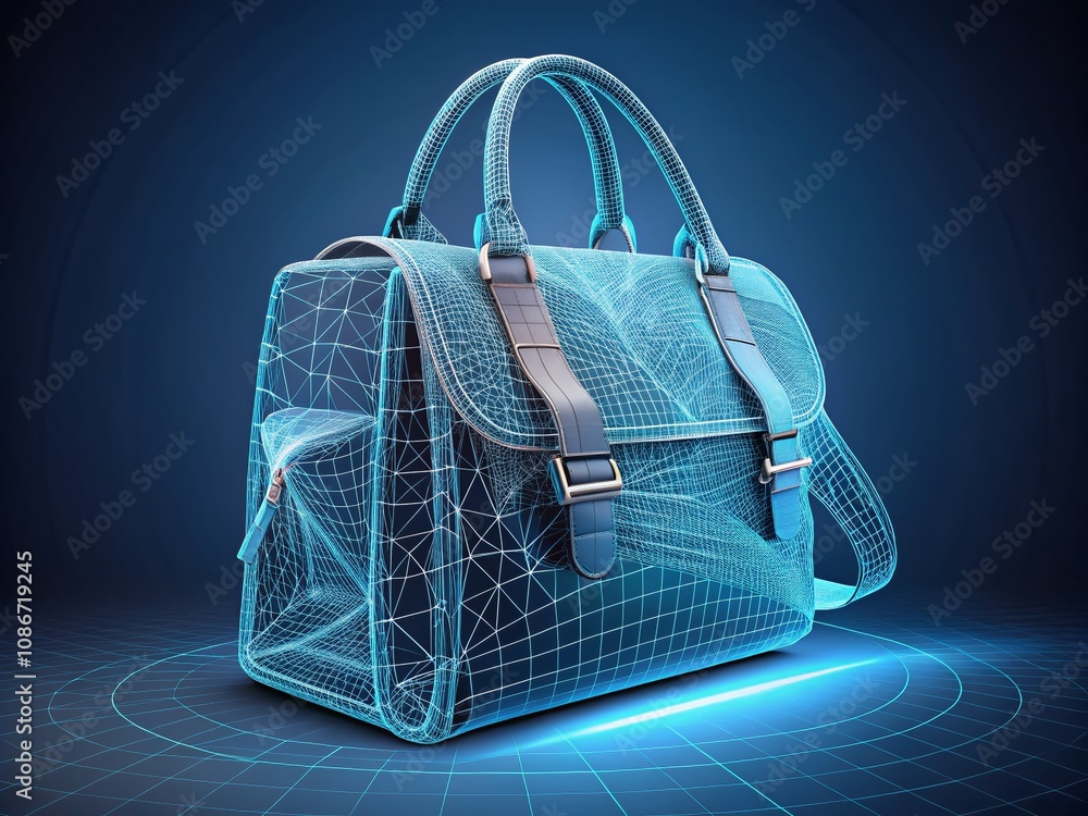 Poster 3d technology illustration of a bag in wireframe perspective with copy space for design and marketin