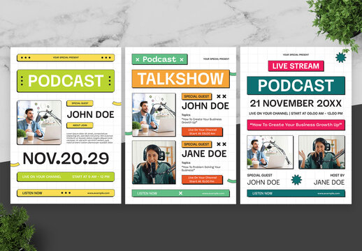 Green And Yellow Podcast Flyer