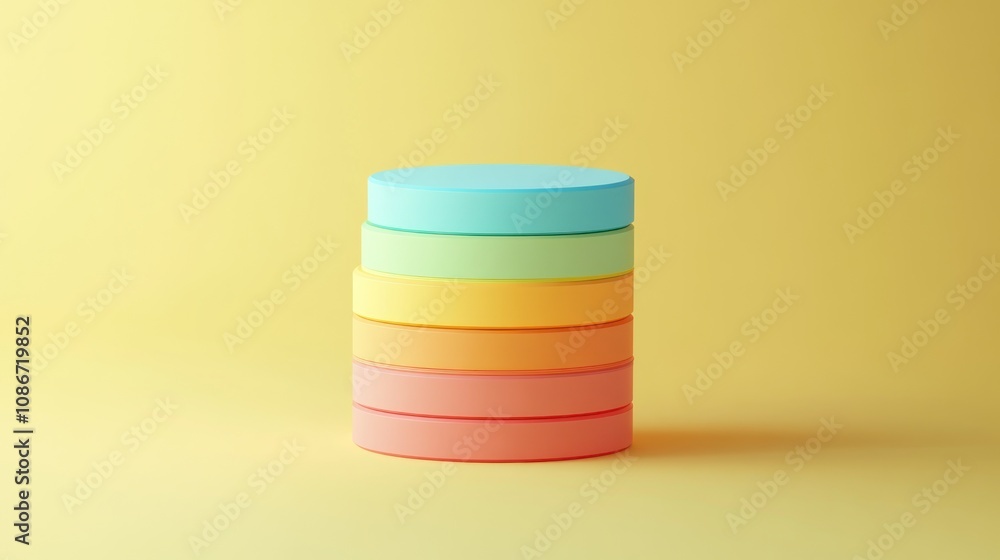 Aufkleber a stack of colorful, circular objects against a yellow background, suggesting playfulness.