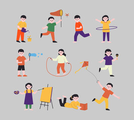 Fototapeta premium Asian Children Leisure Activity Illustration