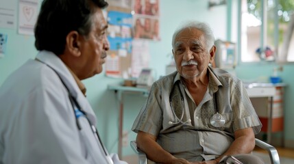 Obraz premium Caring Doctor Consults with Elderly Patient