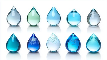 collection of pouring clean water from a height or a beautiful splash of blue water Isolated on white background