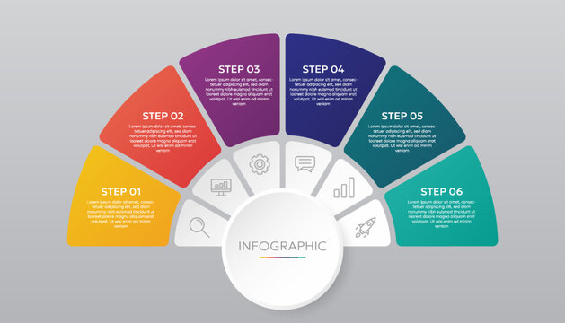 6 Steps Circle Chart Infographic Template with Icons for Business Data Presentation