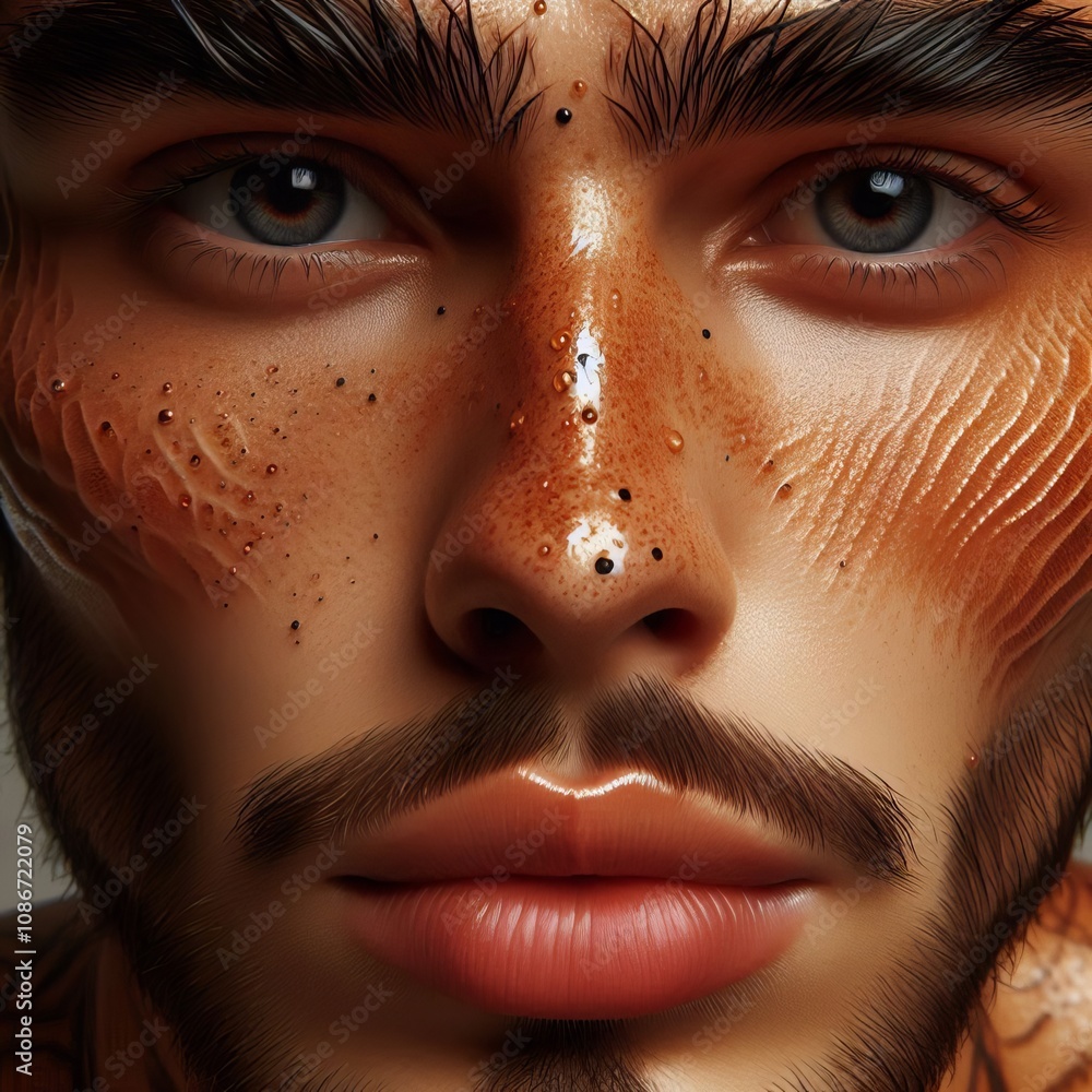 Poster close up focusing on details like textures patterns and facial e