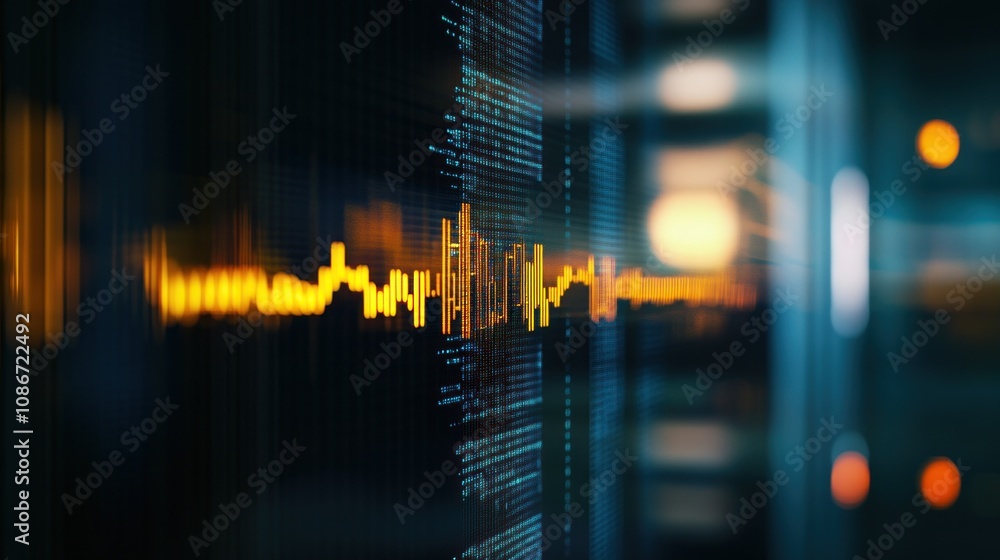 Poster Abstract digital visualization of sound waves with a blurred background.