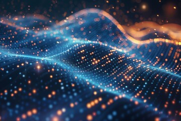 Obraz premium Big Data Background, Abstract Digital Technology Flow Pattern, Big Data 3d Particles, Copy Space