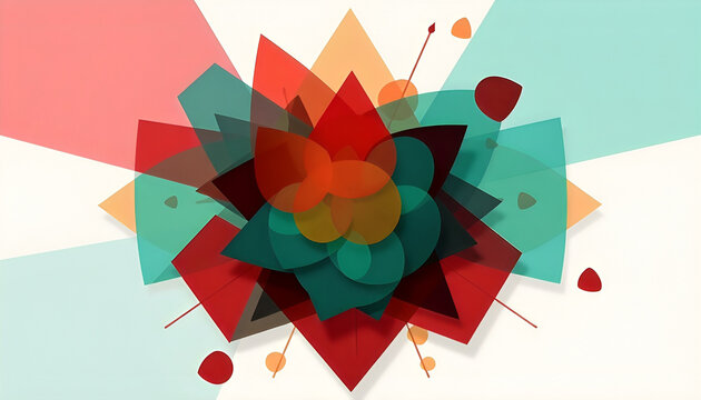 An abstract background featuring a burst of overlapping geometric shapes