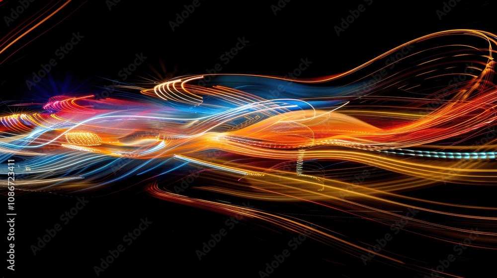 Aufkleber vibrant long exposure light trails creating stunning colorful patterns against a black background fo