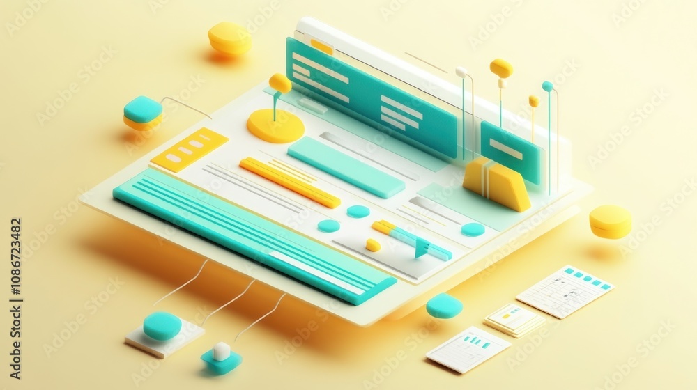Aufkleber A colorful, modern digital interface design showcasing various UI elements and components.