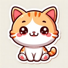 AI Generate of Sticker Kitten or Cat Cub in cartoon style with a happy expression, isolated in white background